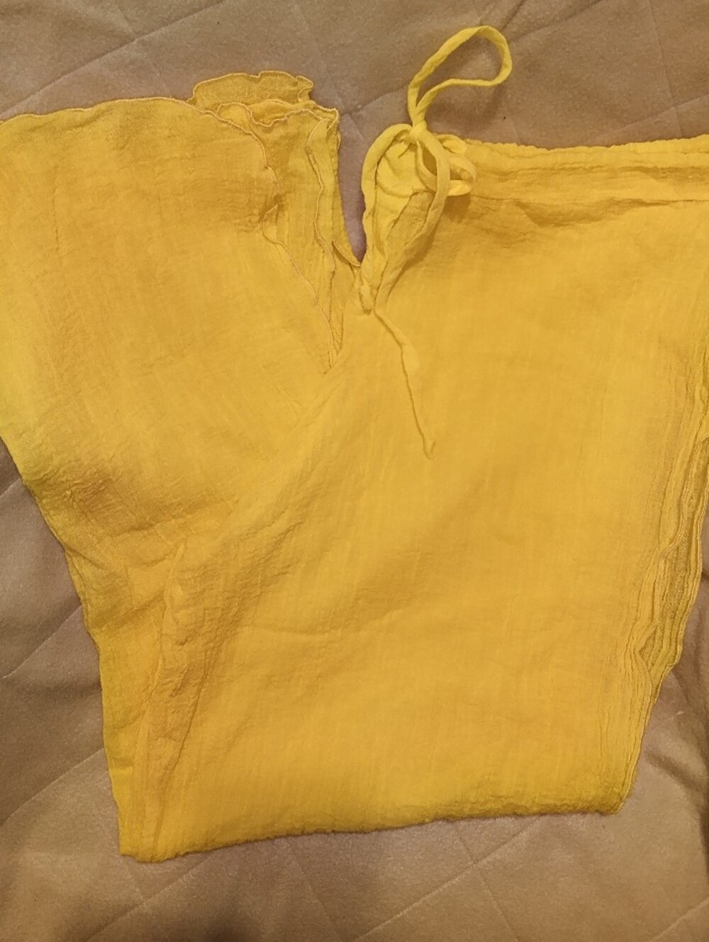 Vibrant Yellow Beach Cover-Up Pants With Drawstring And Slit Sides.Med/Larg. - Picture 3 of 6